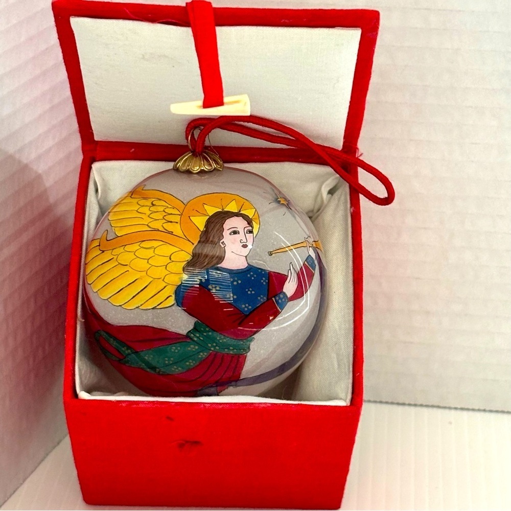 Angel Glass Ornament Reverse Painted 3" Holiday Tree Christmas